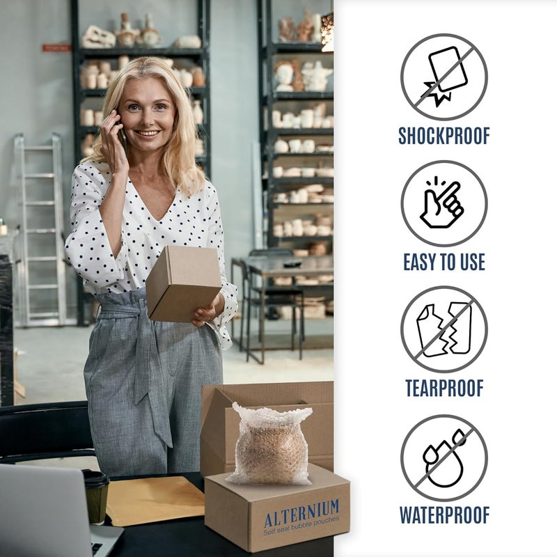 Alternium Self Seal Bubble Pouches - Bubble Bags for Packing, Packaging Filler for Moving - Cushioning Wrap for Fragile Items, Dish Packing Kit Shipping Supplies for Small Business (300pcs) 7.5x8 Inch - Image 4